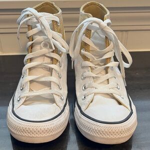 White and Tan High-Top Converse Sneakers 7.5M